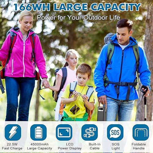 Miniatura 2 de Estación de energía portátil de 166 Wh, banco de energía de carga rápida de 22.5 W con cables integrados para iPhoneAndroidMacBook, generador solar