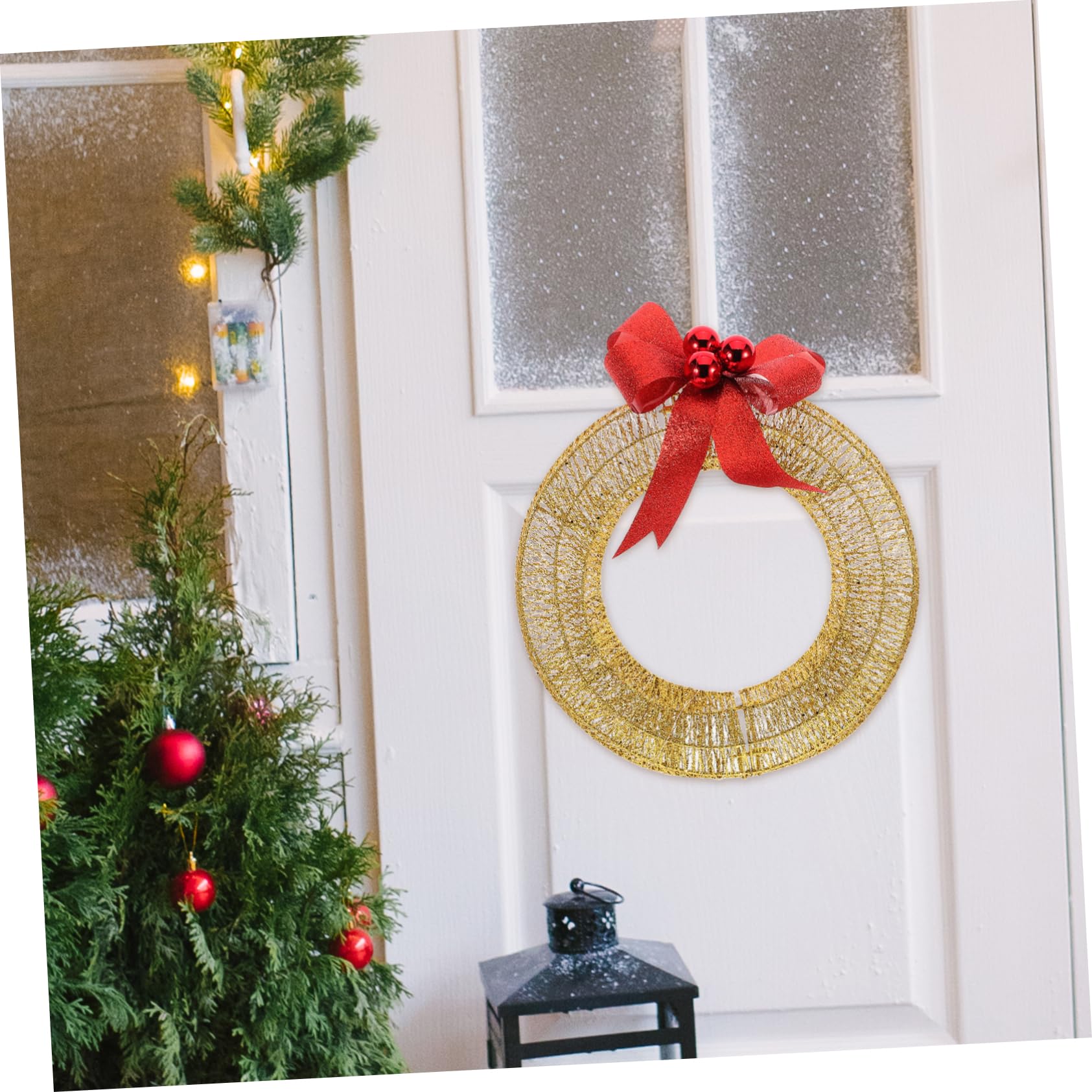 Festlicher Weihnachtskranz 40cm Metall Mit Led Beleuchtung Warmweiß Weihnachts Türdekoration Außen Innen Beleuchteter Türkranz Mit Goldener Schleife
