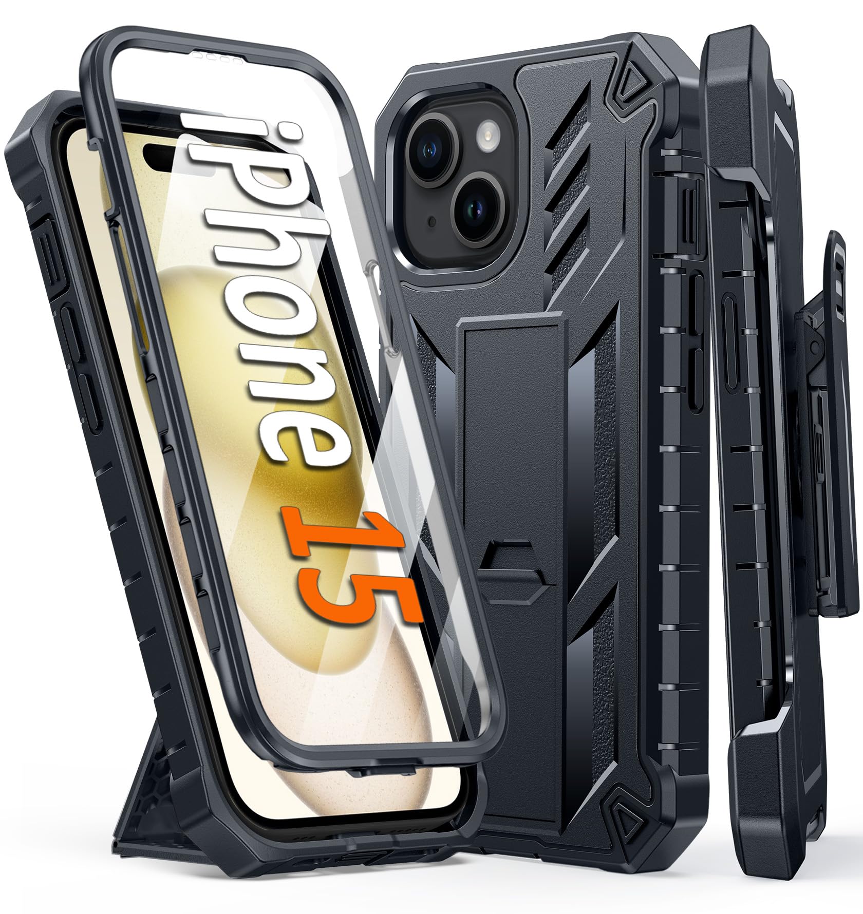 FNTCASE for iPhone 15 Phone Case: for iPhone 13 & 14 & 16e Case Military Grade Shockproof Full Protection Hard Phonecase - Matte Textured Drop Proof Rugged Protective Cover - BlackGlobal Recycled StandardGlobal Recycled StandardGlobal Recycled Standard