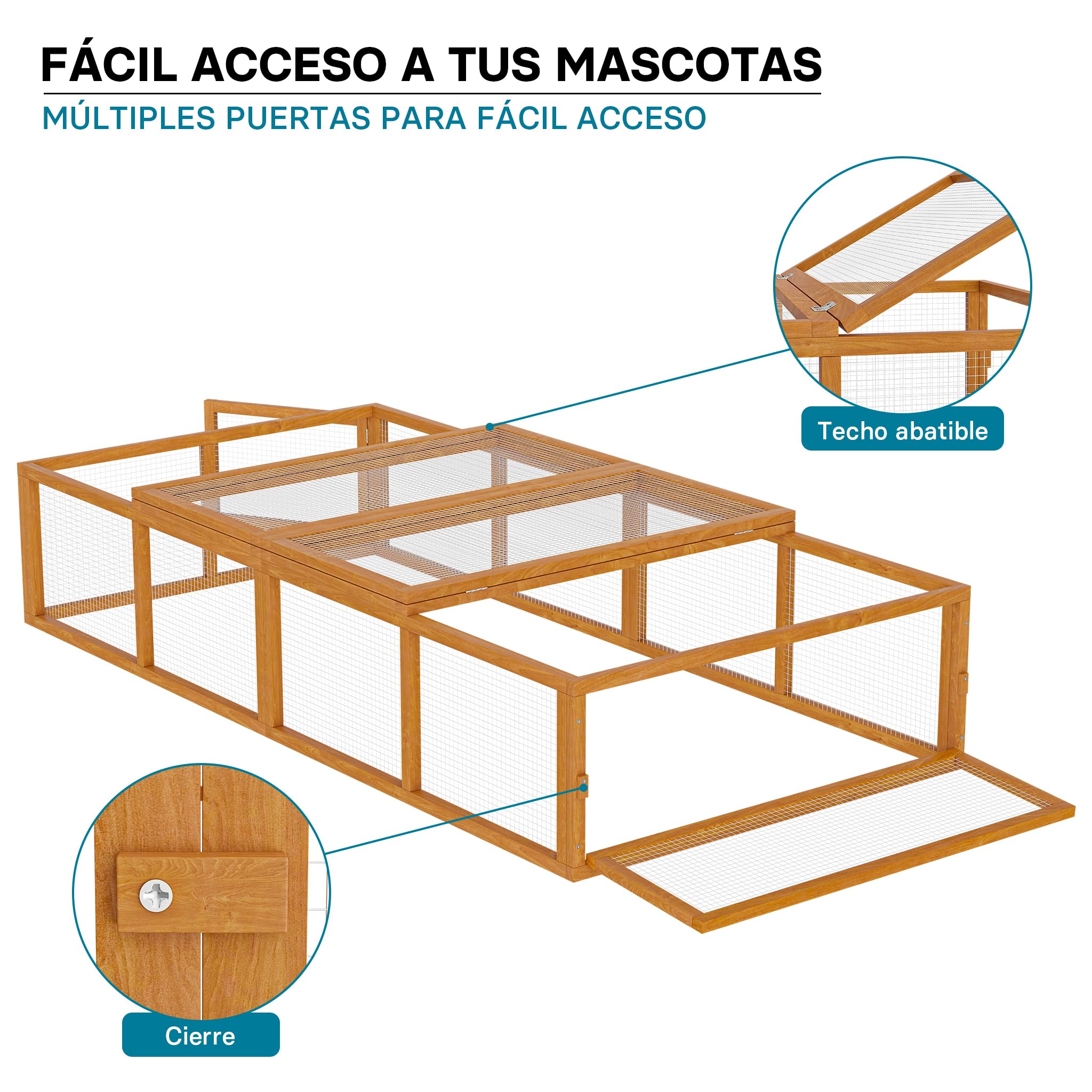 Wiltec Conejera Grande de Madera 1800 x 900 x 480 mm Jaula para Animales pequeños como Conejos y cobaya, recinto con Malla Resistente, Ideal para Jardines y terrazas, fácil Acceso