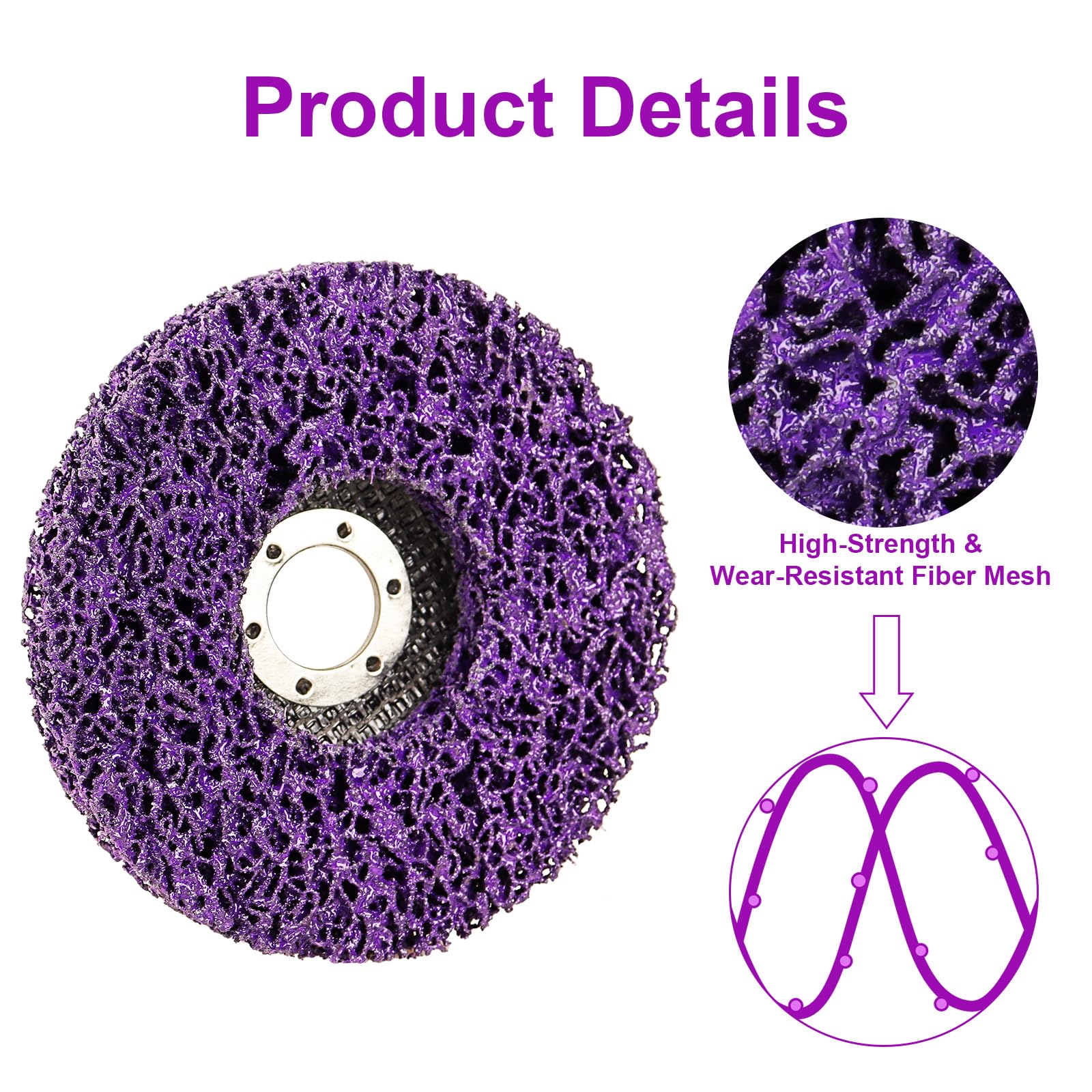 Disco abrasivo CSD da 115 mm, 5 dischi per la pulizia grossolana, disco per la pulizia grossolana, disco in tessuto di nylon, rimozione della vernice, ruggine per smerigliatrice angolare (viola)