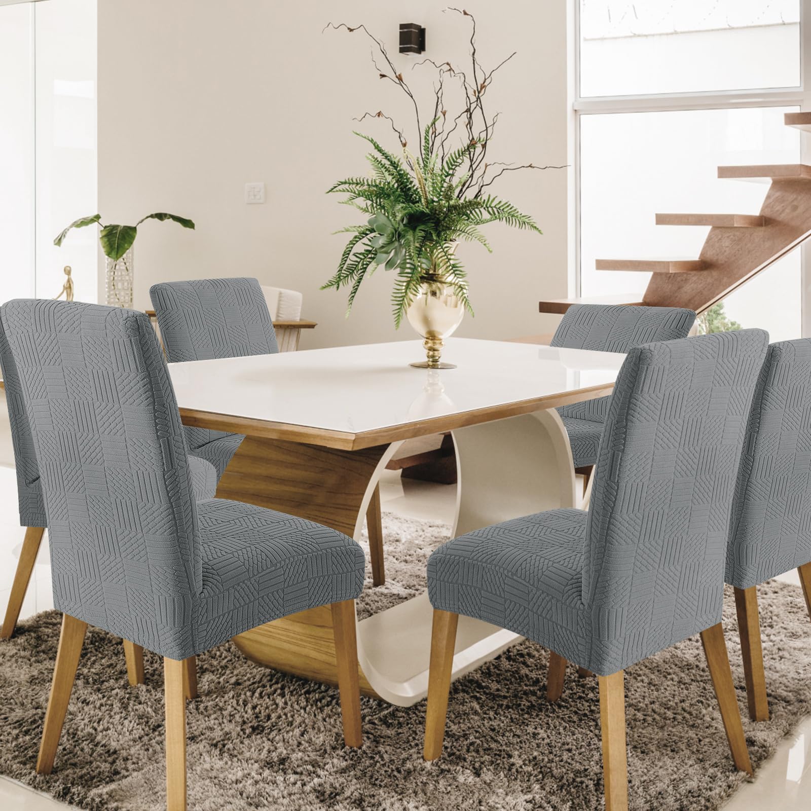 Ystyle Stretch Stuhlhussen 6er Set, Stuhlbezug Elastisch Abnehmbarer Waschbarer,Universal Langlebig Stuhlbezüge, Für Hotel Bankett Küche Restaurant Hochzeit Party, Hellgrau