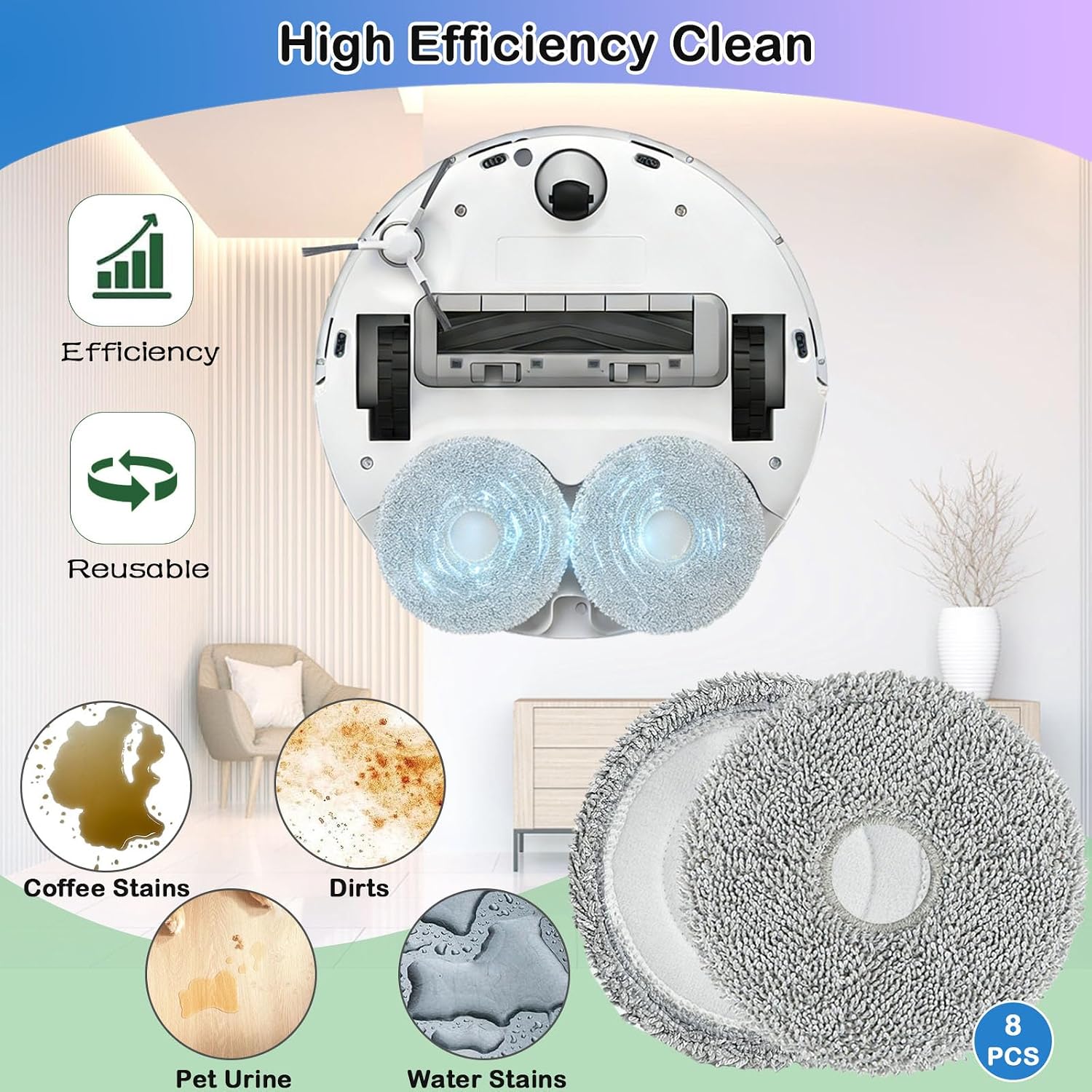 8 Pack Mop Pads Compatible with Dreame X50 Ultra/X40 Ultra/L50 Ultra/L40 Ultra/L40s Ultra/L10S Ultra Gen2/L10S Pro Ultra Heat/X30 Ultra/L10 Ultra, Reusable Microfiber Mopping Pads Replacement