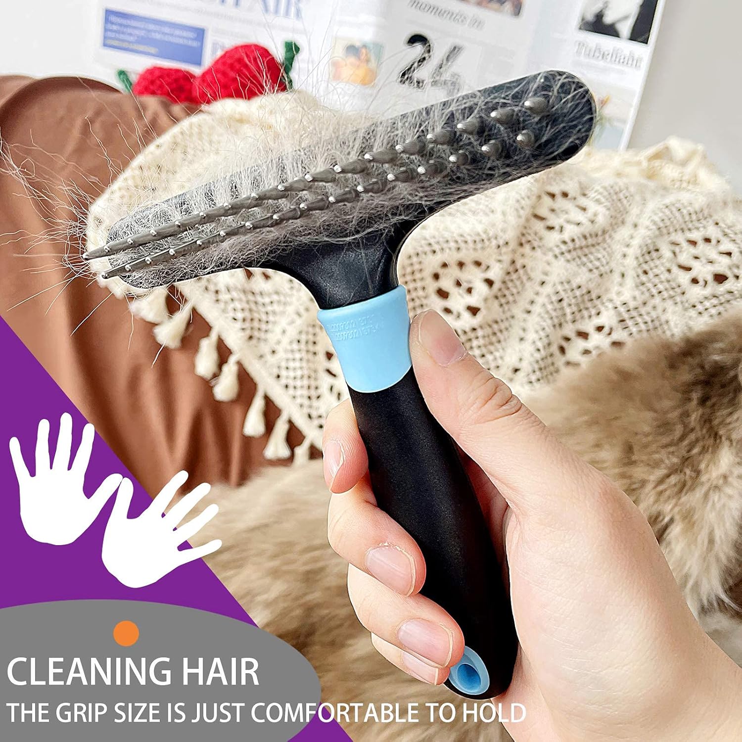 Undercoat Rake for Dogs, Pet Grooming Brush, FIOVIEL Designed for Breeds with Medium to Long Undercoats, Reduces Shedding by up to 95% Professional Deshedding Tool, Easy Mats & Tangles Removing (Blue) : Pet Supplies