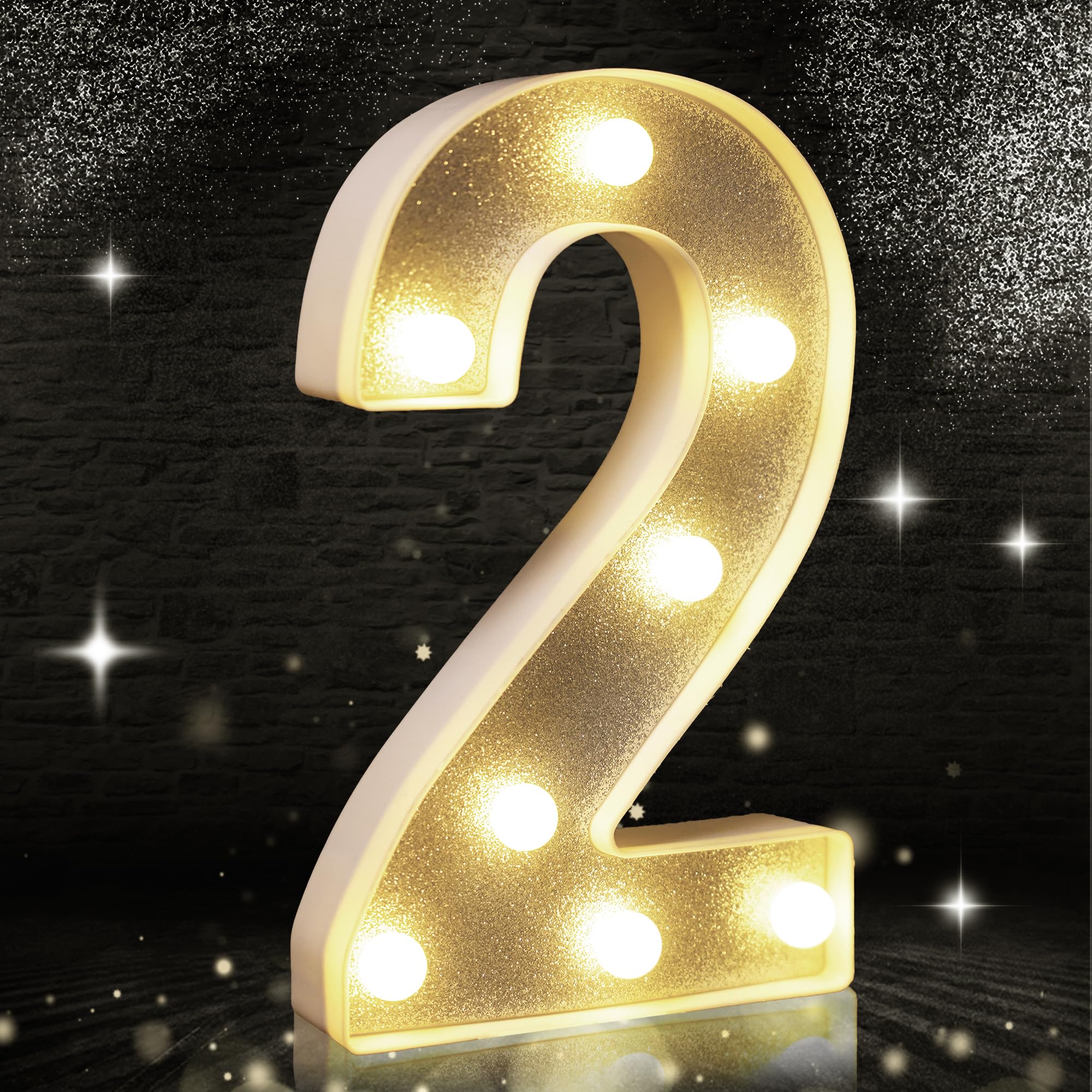 Silberfarbene Glitzer-Dekoration mit LED-Licht, Zahl 4, geei