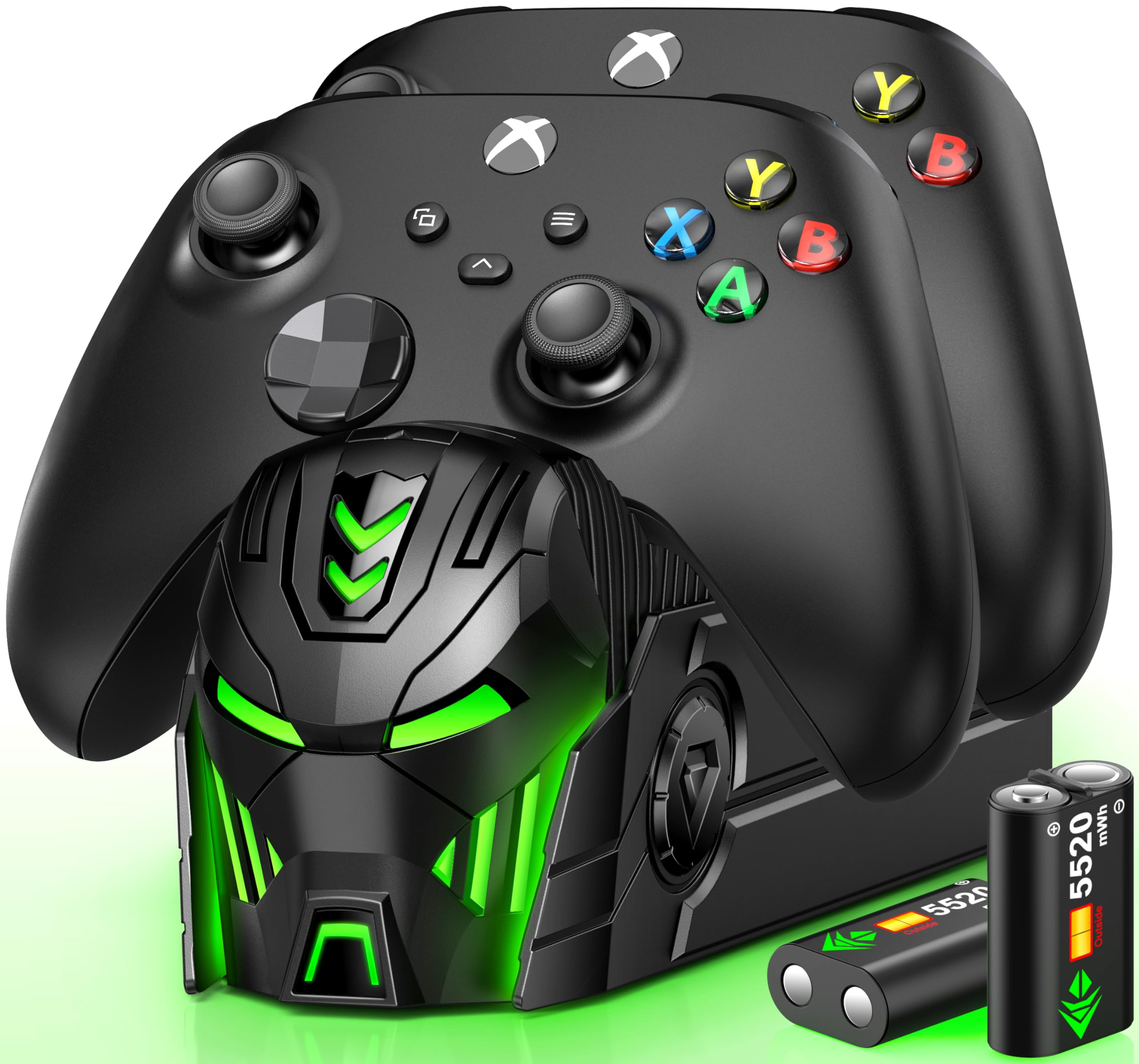 Rechargeable Battery Pack for Xbox One/Series Controller, 4x6200mWh Battery Pack with Charger/Cooling RGB/25H Playtime, Compatible with Xbox One/S/X/Elite 1, Series S/X Controller Thumb Grips — view 14
