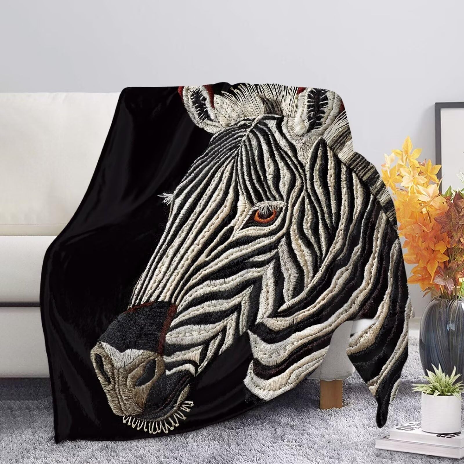 Allcute Fuzzy Black Graphic Print Couch Blanket for Bed Living Room Cozy Soft Sofa Throws Zebra Throw Blanket for Fall Winter