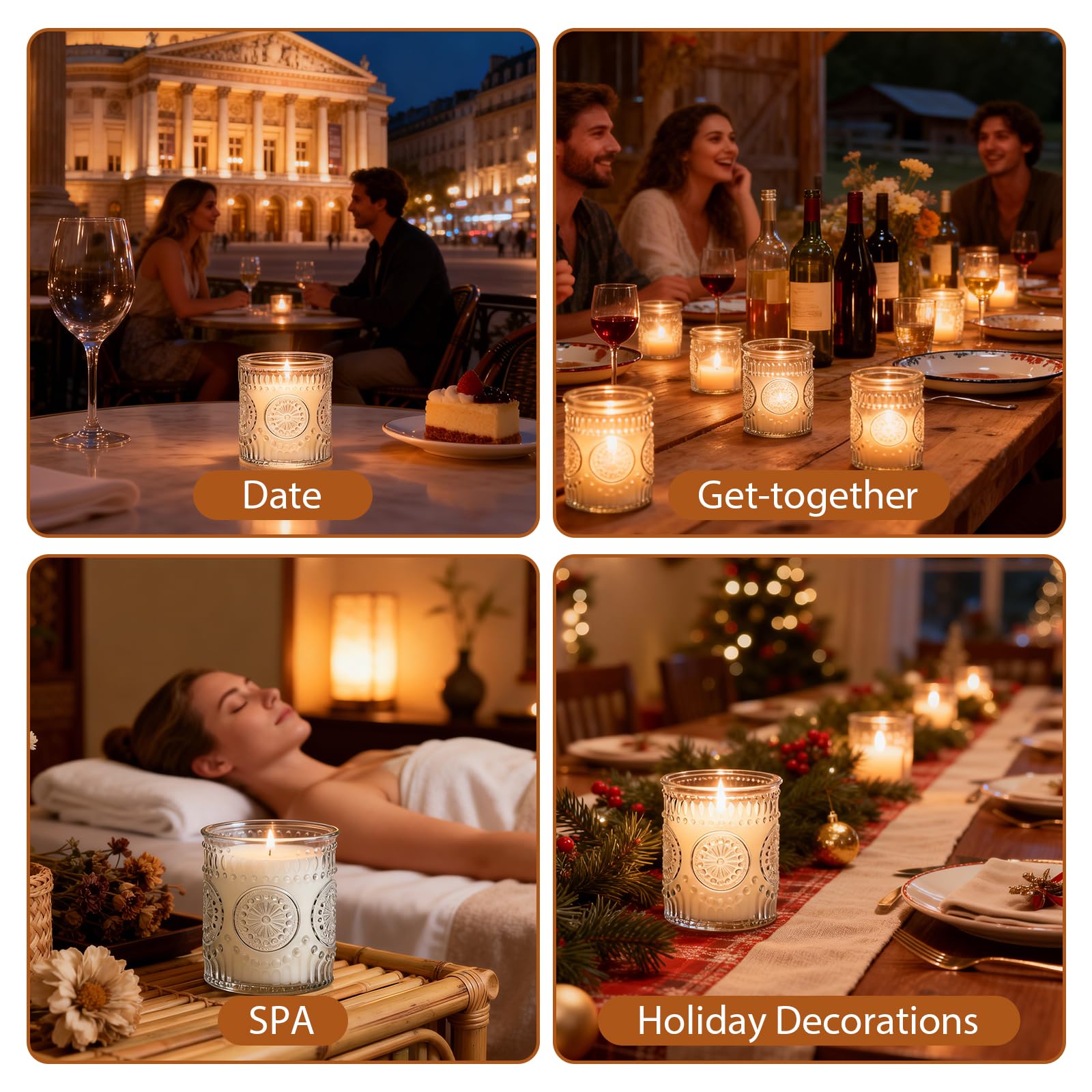 Vanille-Duftkerzen, geprägt, klares Glas, natürliches Sojawachs, Aromatherapie-Kerze für Heimdekoration, Hochzeit, Spa und Geschenke, 12 Stück