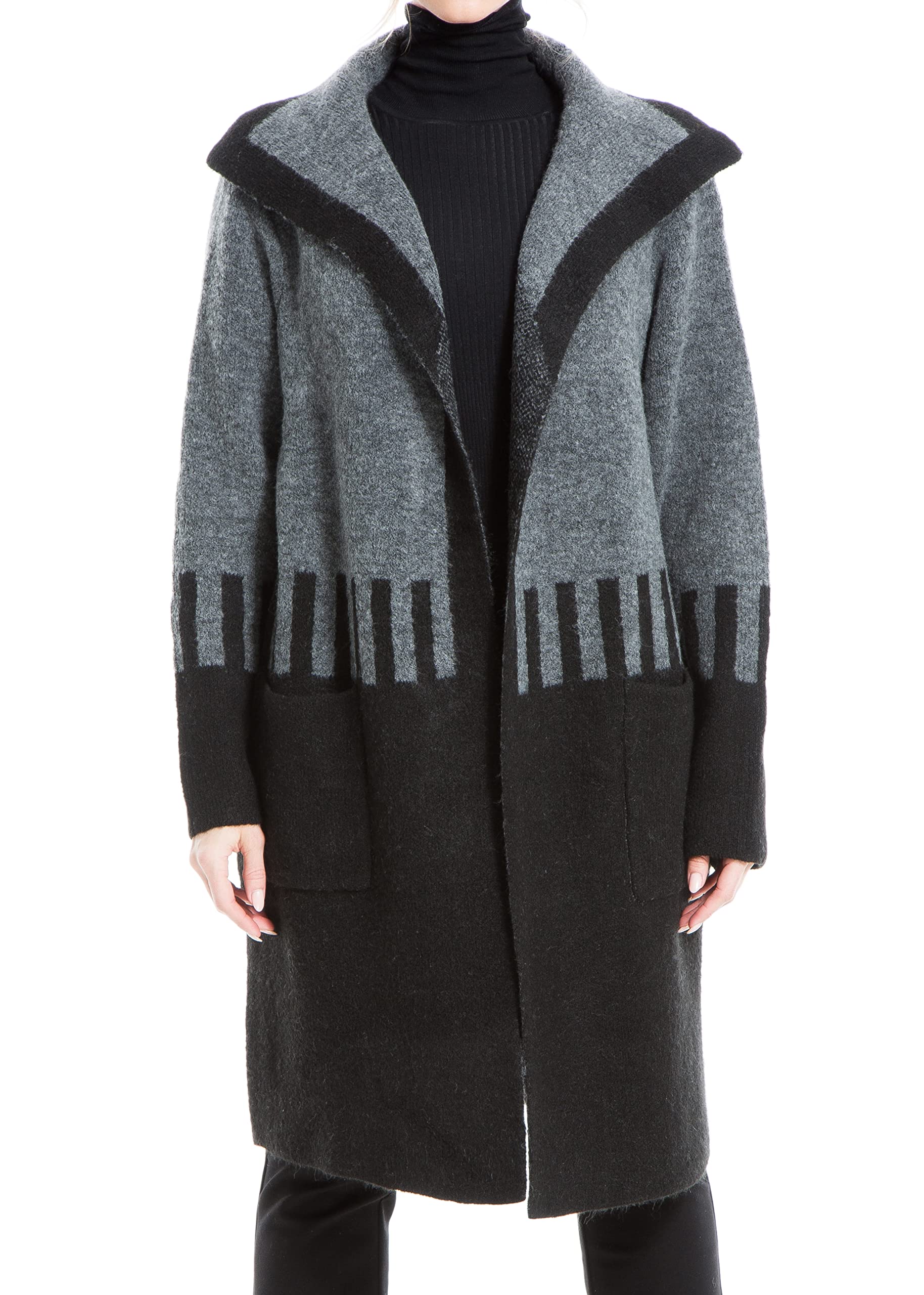 Max Studio Women's Long Sweater Cardigan Large Black/Charcoal
