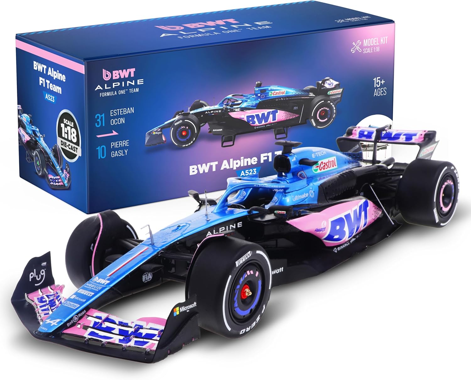 Kit de modelo LUPPA Fórmula 1 ALP A523 - Escala 1:18, modelo de carreras F1 ALP A523 inspirado en Pierre Gasly y Esteban Ocon | Kit de construcción, coleccionable de diecast, 140 piezas