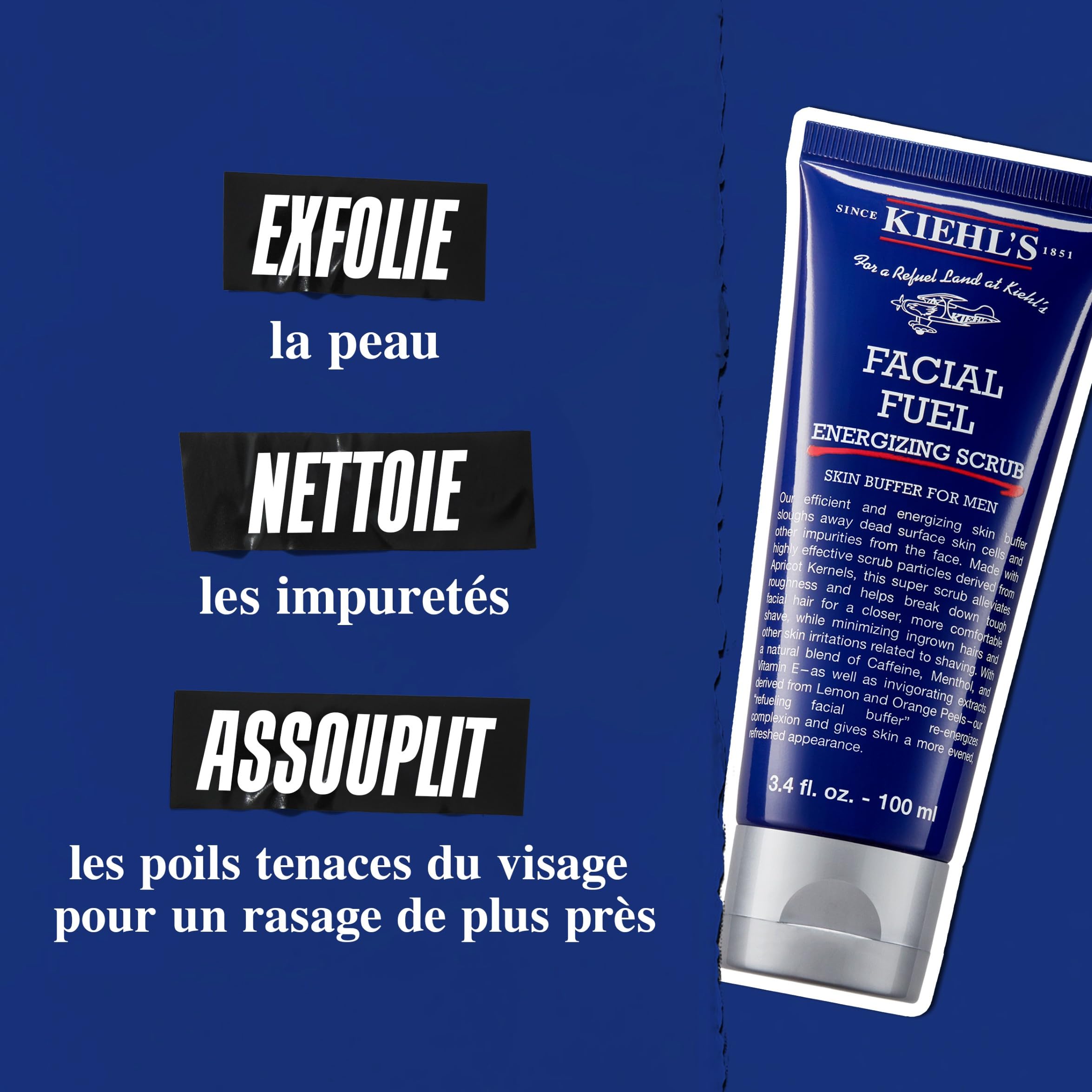 Kiehl's, Exfoliant Visage Énergisant Facial Fuel Energizing Scrub pour Hommes, Gommage Nettoyant Visage, Élimine les Peaux Mortes, les Impuretés et le Sébum, 100 ml