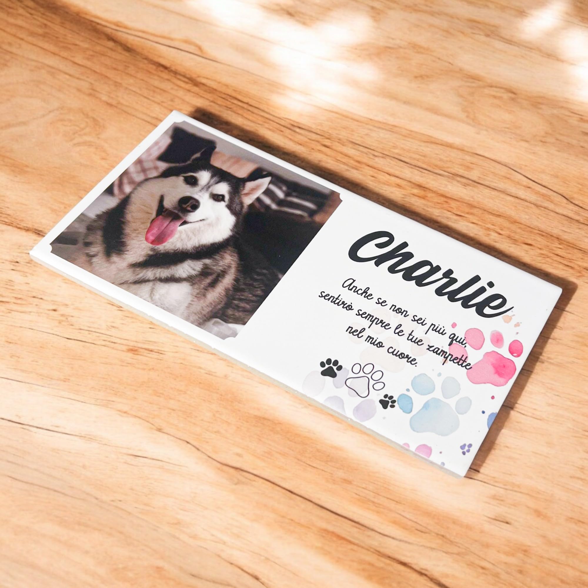 Albalù Targa lapide Cane Commemorativa Personalizzabile in Gres Porcellanato Misura 10x20 cm per lapide, cimitero o Interno, con Foto, Nome, Date e Dedica