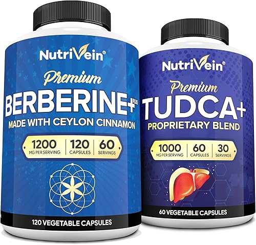 Nutrivein Suplemento TUDCA premium y paquete de berberina paquete de suplemento TUDCA y berberina de alta absorción para la salud del hígado, apoyo