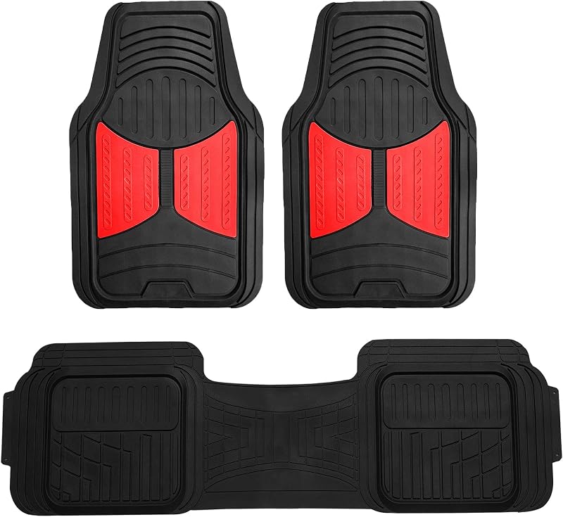 Tapetes Automotivos FH Group de Borracha Vermelha, Ajustáveis e Recortáveis, Canais Profundos, Jogo Completo