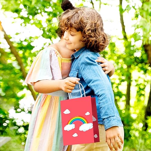 Miniatura 3 de PINWATT 32 bolsas de regalo de fiesta arcoíris con 32 papeles de seda, bolsas de regalo pequeñas de 8.7 pulgadas con asa para suministros de fiesta,