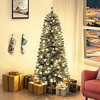 Vista 11 de Naomi Home Árbol de Navidad delgado de 9 pies con luces Árbol de Navidad realista delgado lápiz preiluminado con 1455 puntas de rama 500 luces
