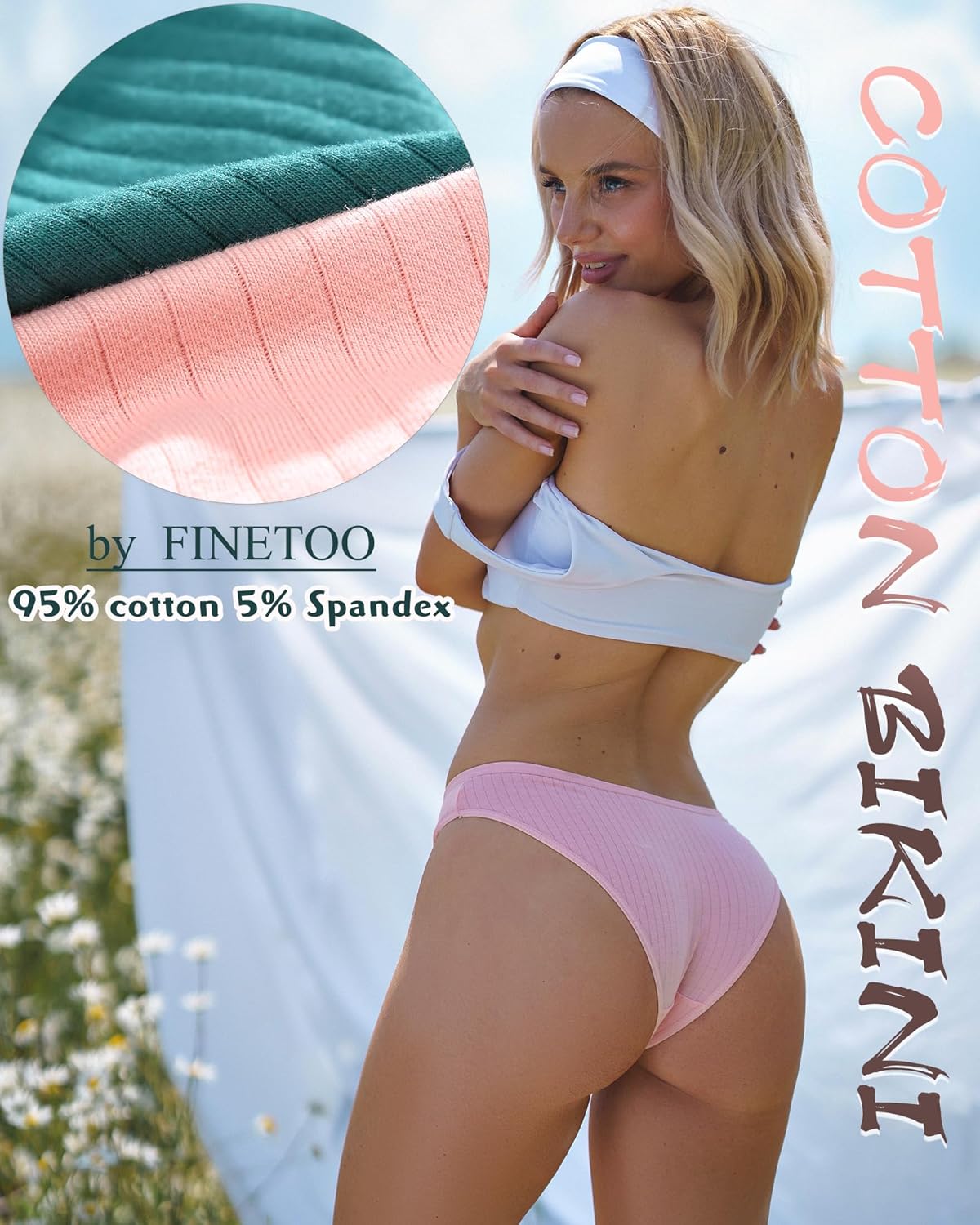 FINETOO Cotton Underwear for Women Sexy Low Rise Ribbed Hipster Breathable Soft Womens Bikini Girls Panties Cheeky S-3XL - Image 3