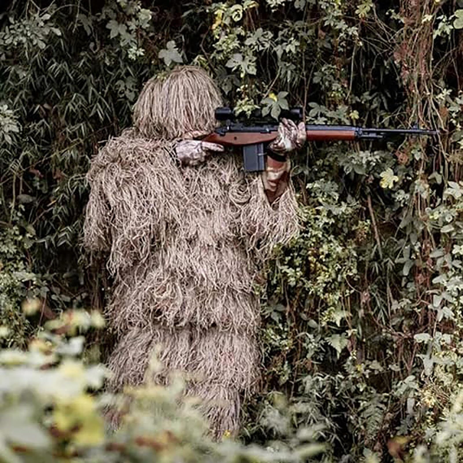 5-Teilige 3D Tarnanzug Camouflage Jagdbekleidung Tarnanzug Herren Einschließlich Jacke,Hose,Kapuze,Tragetasche Tarnumhang für Unisex Erwachsene/Jugendliche,DryGrass-Adults