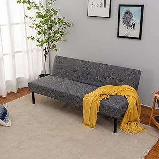 Panana Simple Fabric 3 Seater Click Clack Sofa Bed RECLINER Couch with Metal Legs,Choice of Colours (Coarse grain grey)