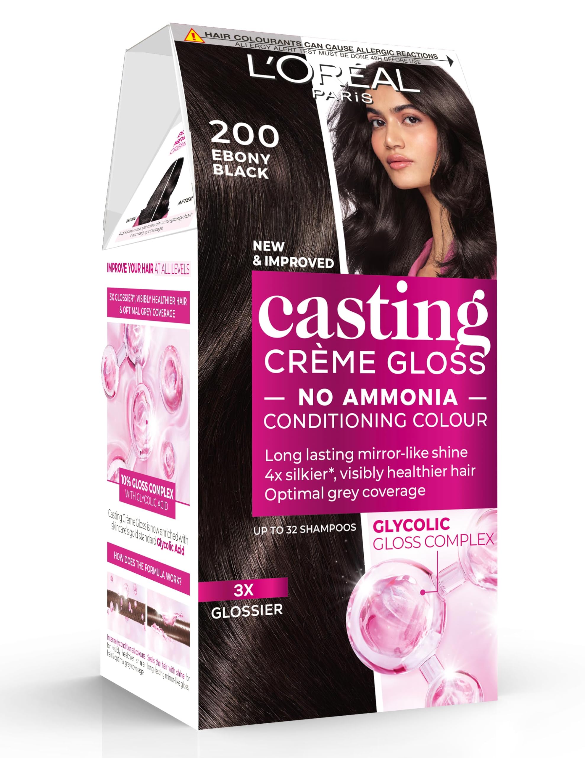 L’Oréal Paris Casting Crème Gloss Semi-Permanent Hair Dye, 200 Ebony Black