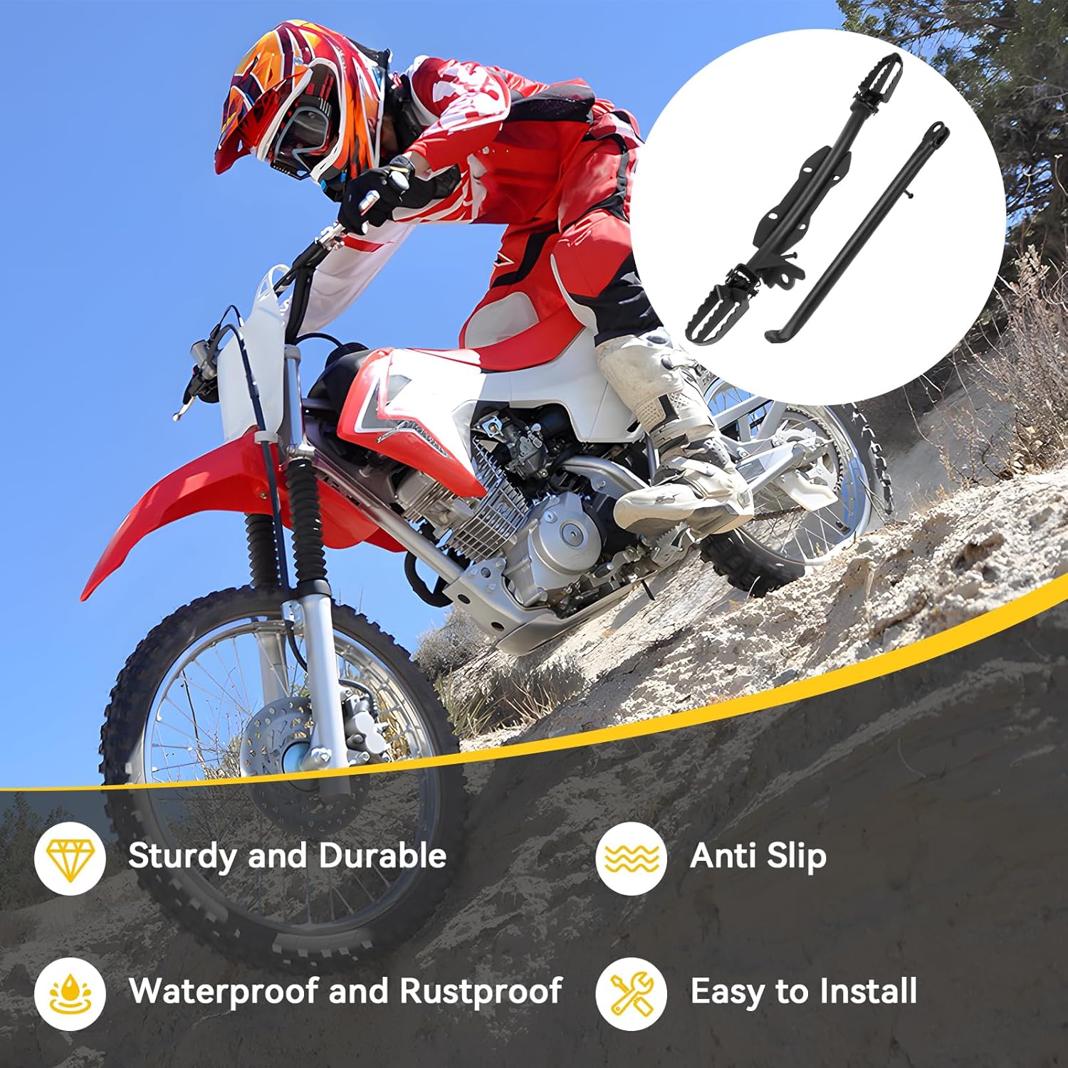 HIAORS Dirt Bike Foot Peg Mount Bracket Kickstand Kit Compatible with SSR 110 125 CRF50 XR50, Motorcycle Foot Pegs Bracket for 110cc 125cc TaoTao Coolster Baja Apollo Thumpstar Kayo Pit Bike Parts