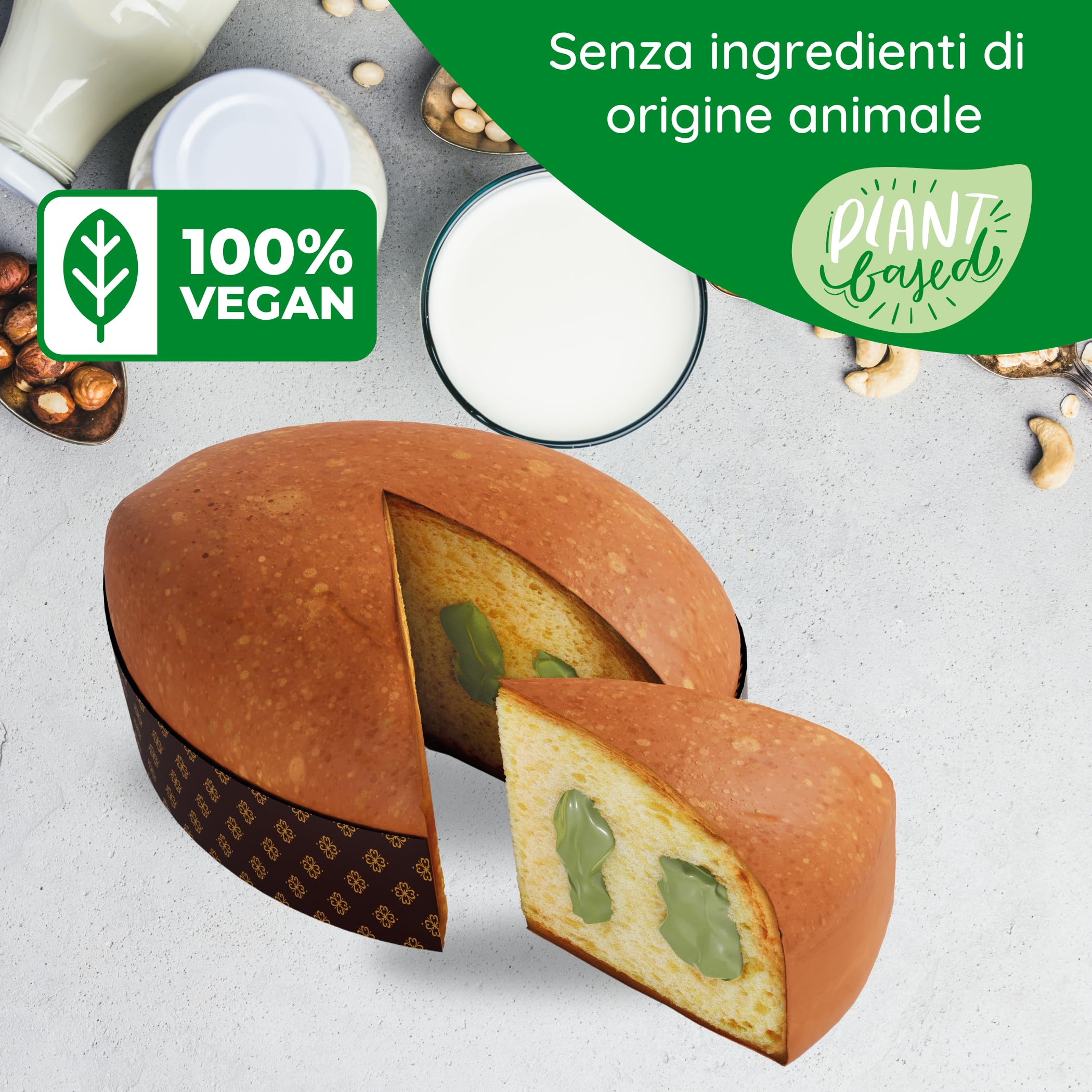 Dolce di Pasqua Vegano al Pistacchio Senza Lattosio, 650 gr - Senza Burro e Uova, Dolce Vegan on Crema al Pistacchio, Impasto con Lievito Madre, Made in Italy - Italian Green Bakery