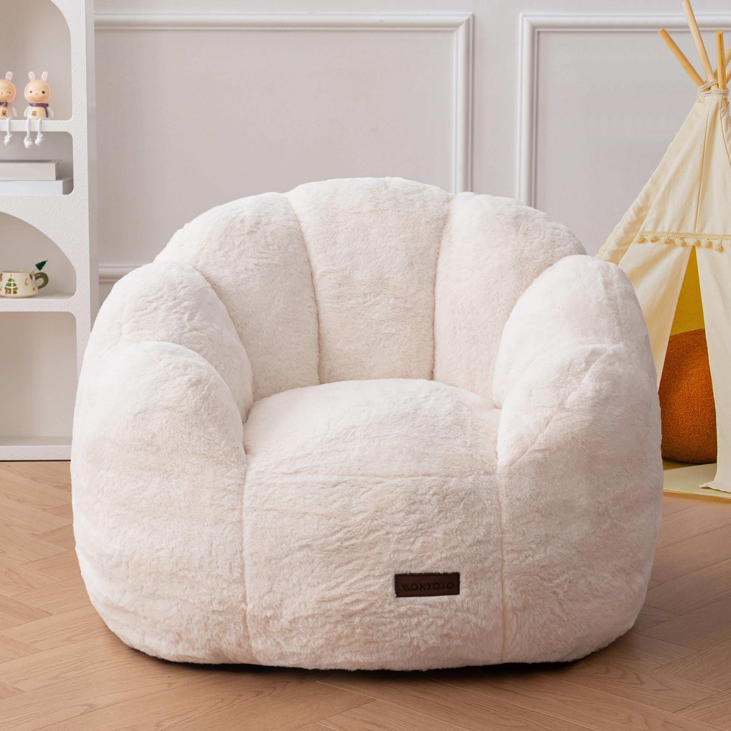 MAXYOYO Bean Bag Chair, Floral Shaped Bean Bag Sofa Includes Filling, Soft Faux Fur Floor Sofa Giant Size for Living Room Bedroom