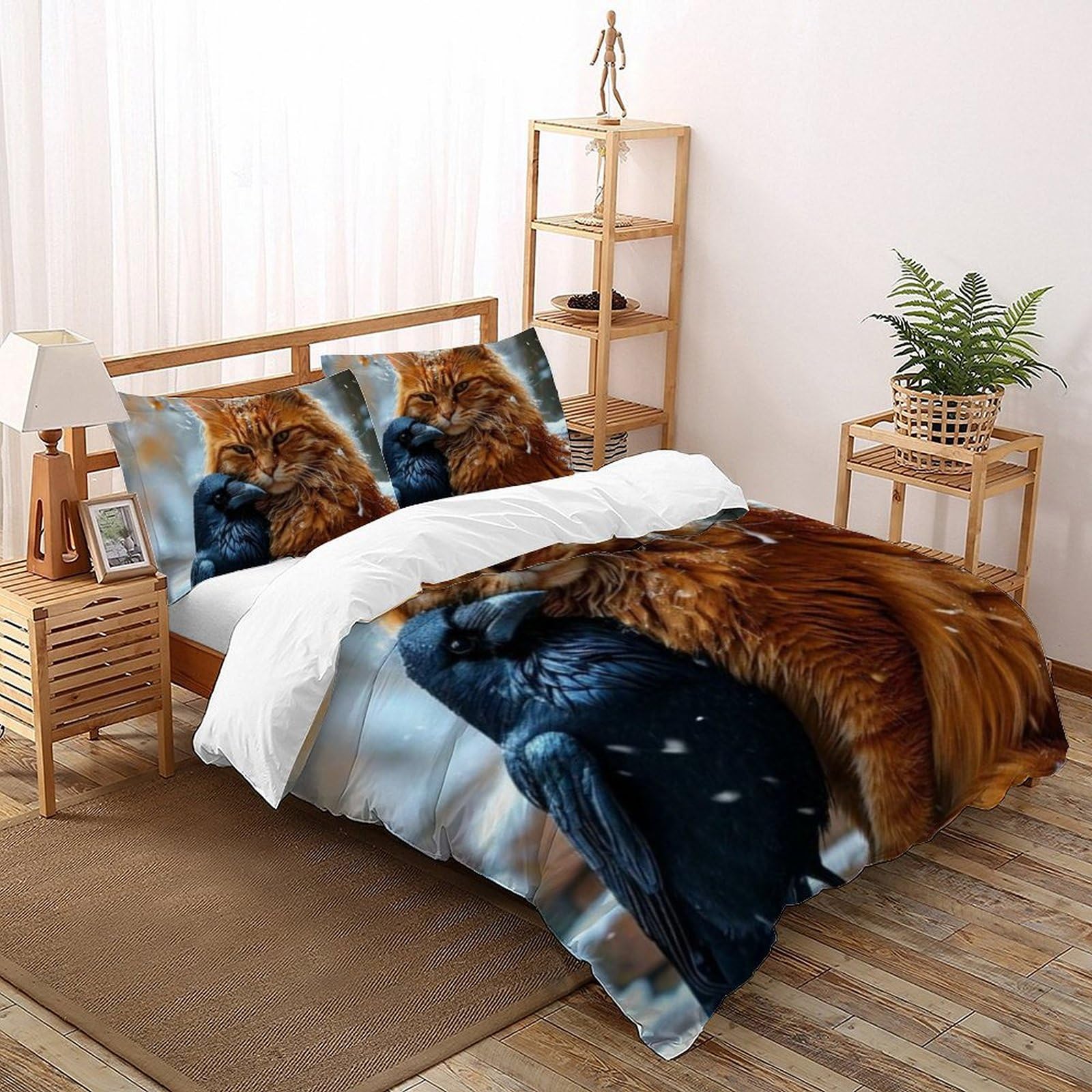 Housse de couette King animaux imprimé 3D en microfibre respirante et douce