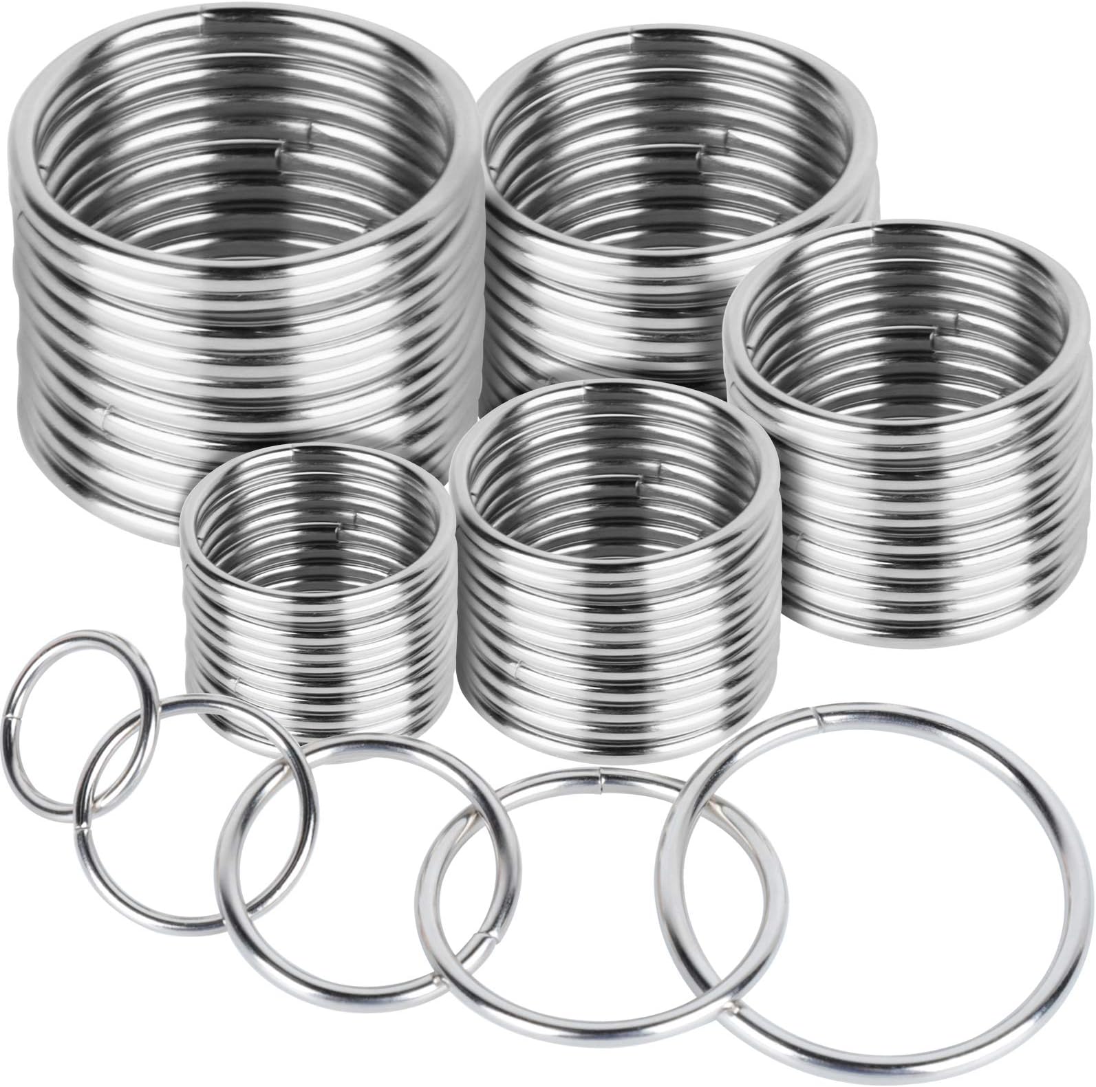 FANDAMEI Metal O Ring，50 Pcs Silver Multi Purpose Metal O Ring for Macrame, Camping, Dog Leashes, Hardware, Bags and More Craft Project - 16mm, 21mm, 25mm, 32mm, 38mm