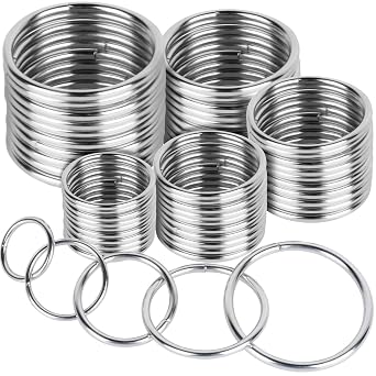 FANDAMEI Metal O Ring,50 Pcs Silver Multi Purpose Metal O Ring for Macrame, Camping, Dog Leashes, Hardware, Bags and More Craft Project - 16mm, 21mm, 25mm, 32mm, 38mm