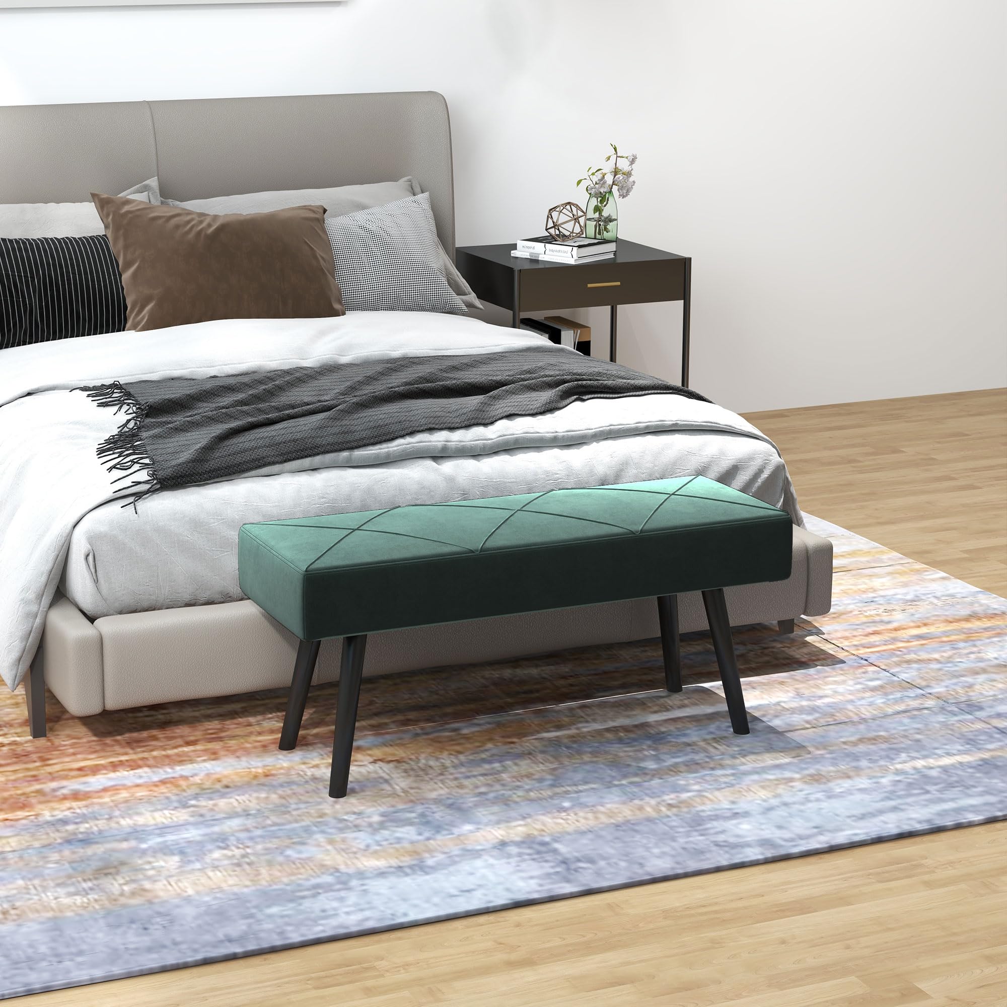HOMCOM Sitzbank mit Samtoptik Stahlbeinen 100 x 35 x 47 cm Grün | Polsterbank, Bettbank, Schuhbank, für Schlafzimmer, Wohnzimmer, Flur