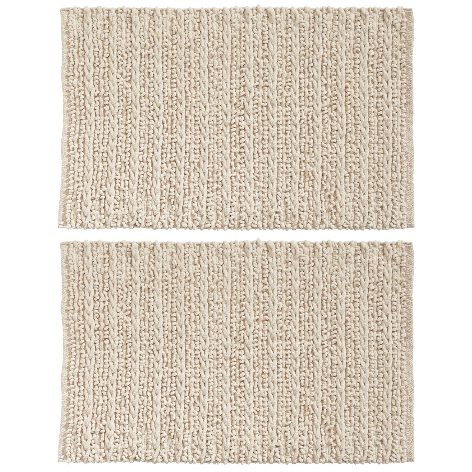 mDesign Cotton Non-Slip Soft Bathroom Rug, Absorbent Bath Mat - Water Plush for Bathroom Floor, Bathtub, Shower - Machine Washable - 2 Pack - Ivory