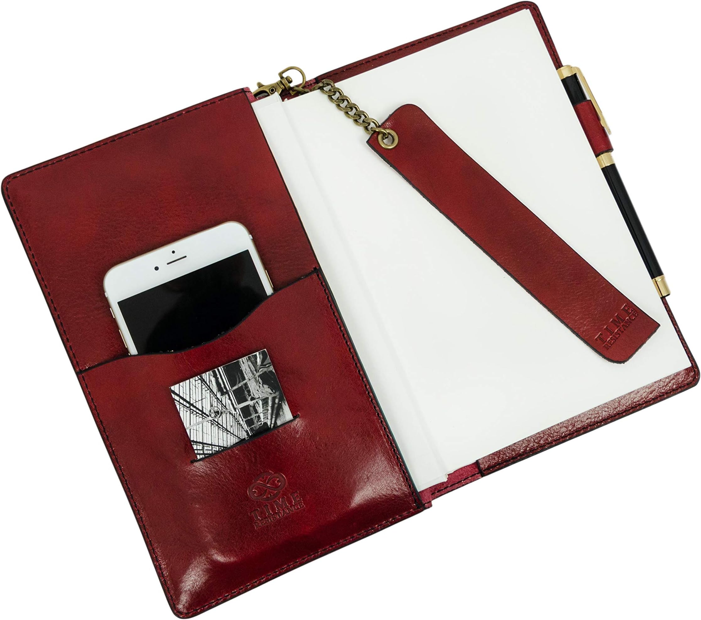 Time ResistanceLeather Journal with 320 Lined Pages A5 Notebook and Bookmark - Italian Handmade Notepad (Red) - Gift Box Included