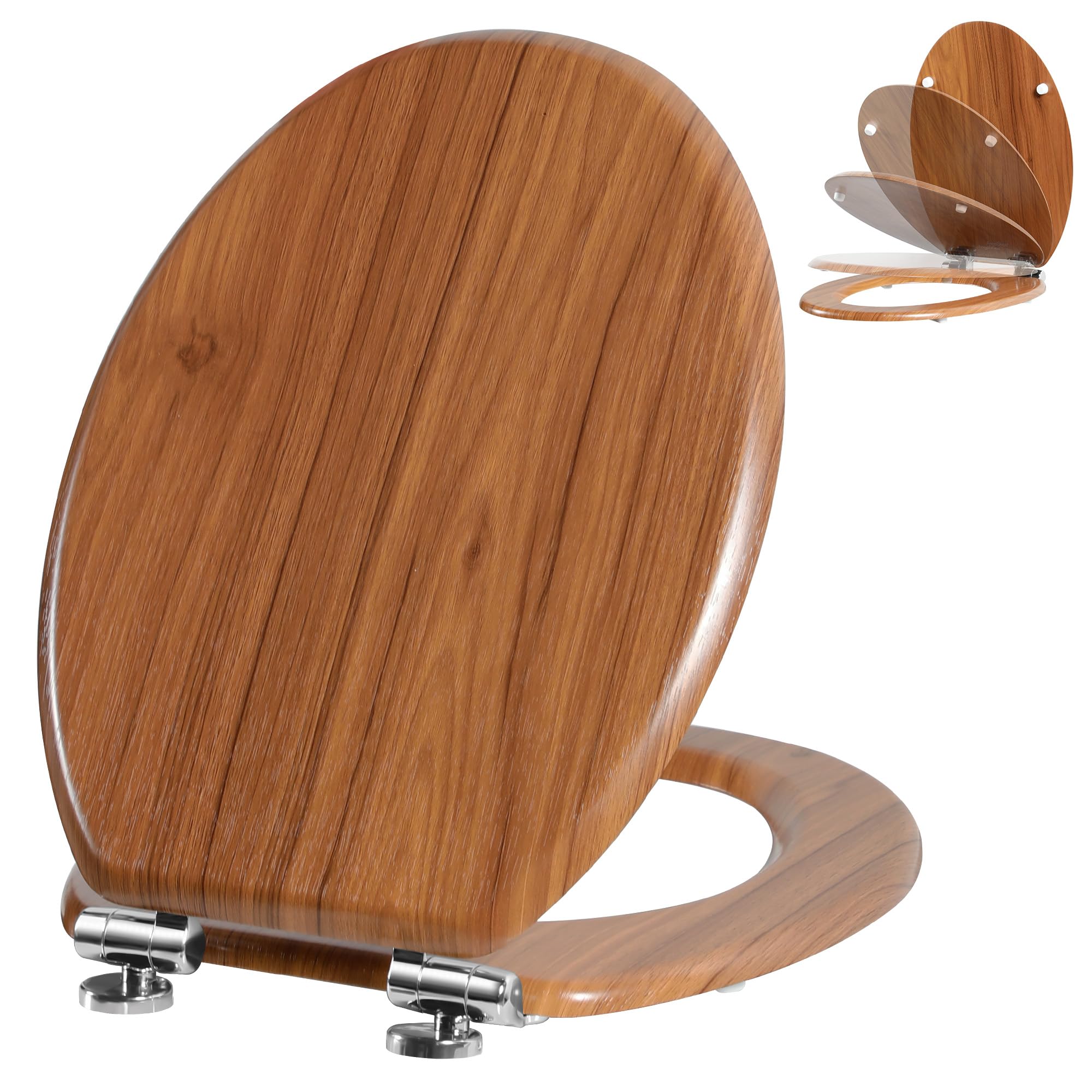 Angel Shield Toilet Seat Molded Wood Toilet Seat, Quiet Close with Quick Release Adjustable Hinges 45x37cm Oval, Fits EU Bottom-Mount Toilets (Natural)