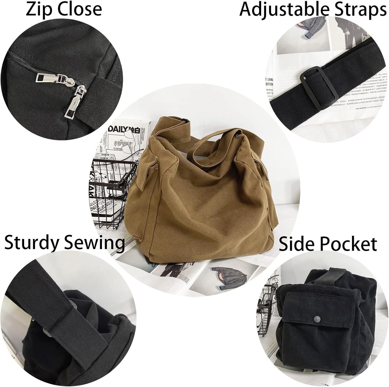 KlaOYer Canvas Messenger Bag Large Hobo Bag Crossbody Shoulder Bag Tote Bag with Pocket for Women and Men - Image 5