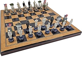 US Military Navy vs Marines Chess Men Set with 18 inch Walnut Color Board
