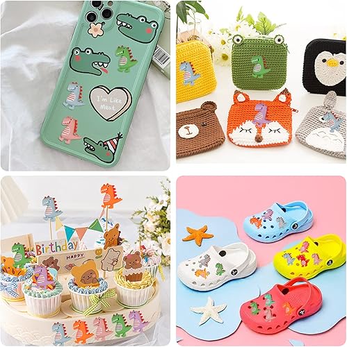 Miniatura 5 de 50 piezas de resina en forma de dinosaurio con parte trasera plana para adornos de álbumes de recortes, lindas cuentas de dinosaurio de resina con