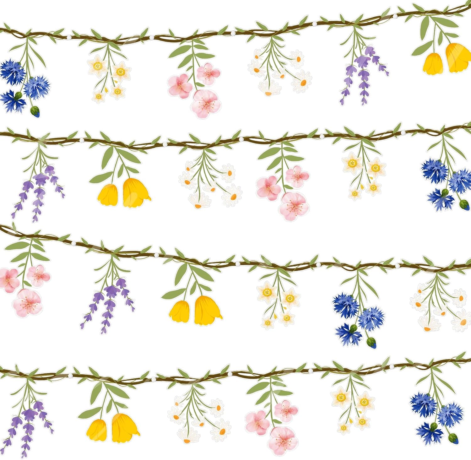 JIAYIQI 4PCS Wildflower Party Decorations - 7.9FT Per Pre-Strung Floral Garlands for Baby Shower Bloom Birthday Tea Party Wedding - Reusable Flower Banner for Garden Theme Woodland Party Decorations
