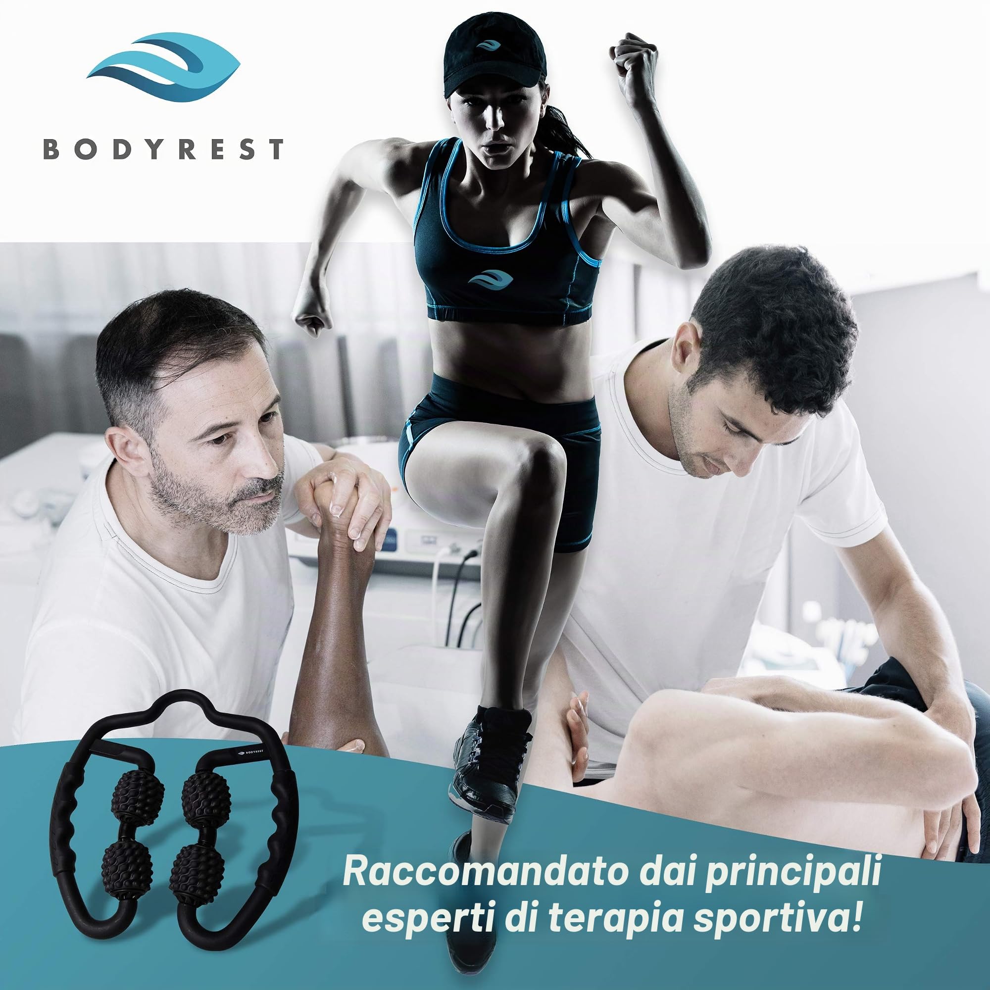 BODYREST - Rullo massaggiante muscolare, rullo fasciale e auto-massaggio, anti-cellulite, collo, spalle, cosce, gambe e braccia. Rilassamento intorno al mondo della fascia