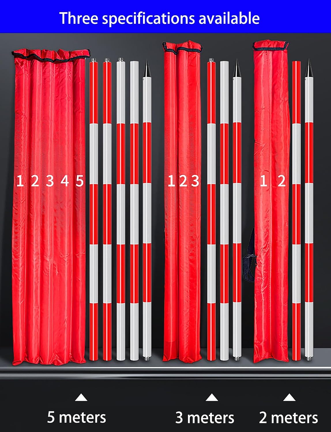 Adjustable Aluminum Survey Pole & Grade Rod 6.6-16 Ft for Land Surveying, Construction, Water Well Sounding - High-Visibility Red Markings for Accurate Measurements