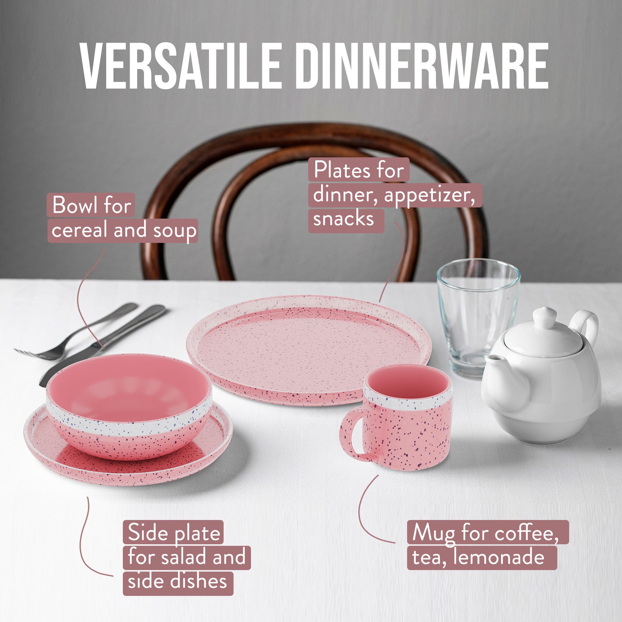 American Atelier 4-Piece Stoneware Dinnerware Set - Service For 1, Microwave & Dishwasher Safe, Pink - View #10