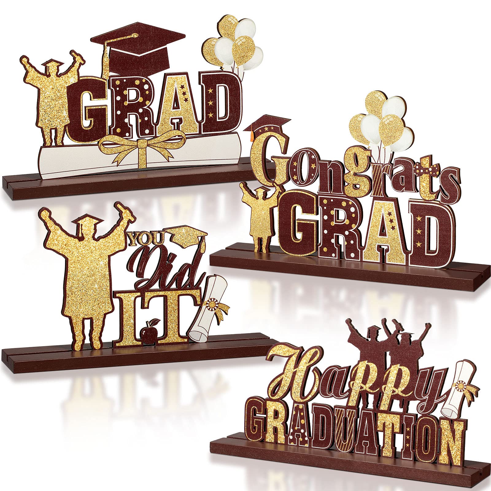 Buy 4 Pieces 2021 Wooden Graduation Party Decorations Congrats Grad