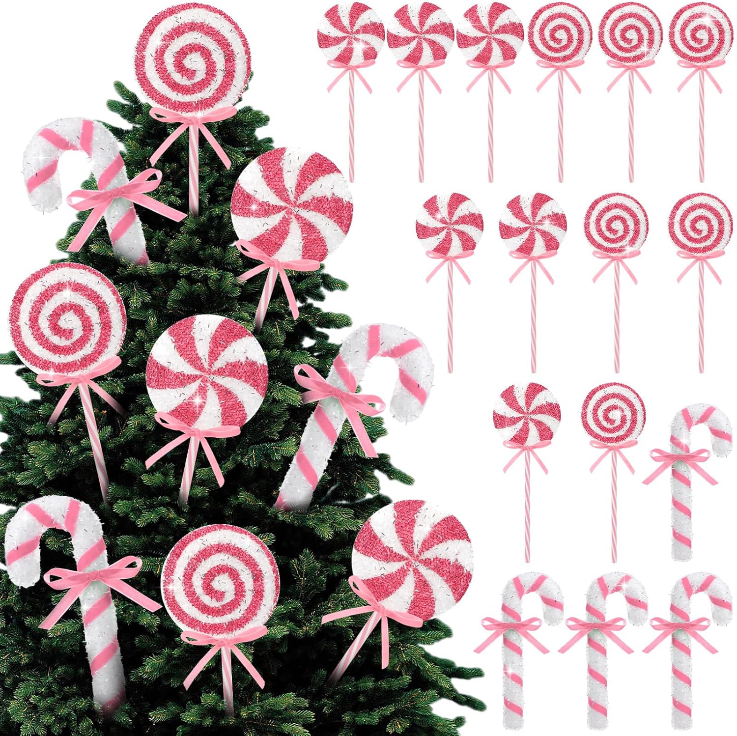 16 Pcs Candy Cane Christmas Decorations, Christmas Glitter Candy Cane Hanging Ornaments Xmas Swirl Windmill Lollipop Home Decor for New Year Xmas Indoor Home Supplies(Pink,Sweet)