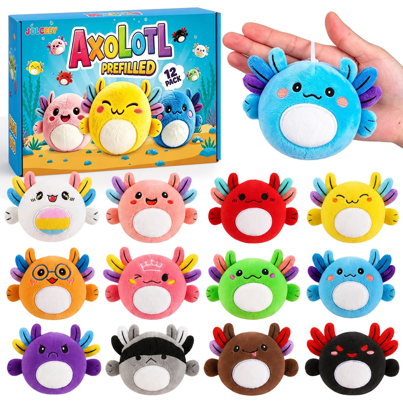 JOLCEEY 12PCS Mini Plush Axolotl Stuffed Animals for Keychain Making Birthday Party Favors Classroom Rewards