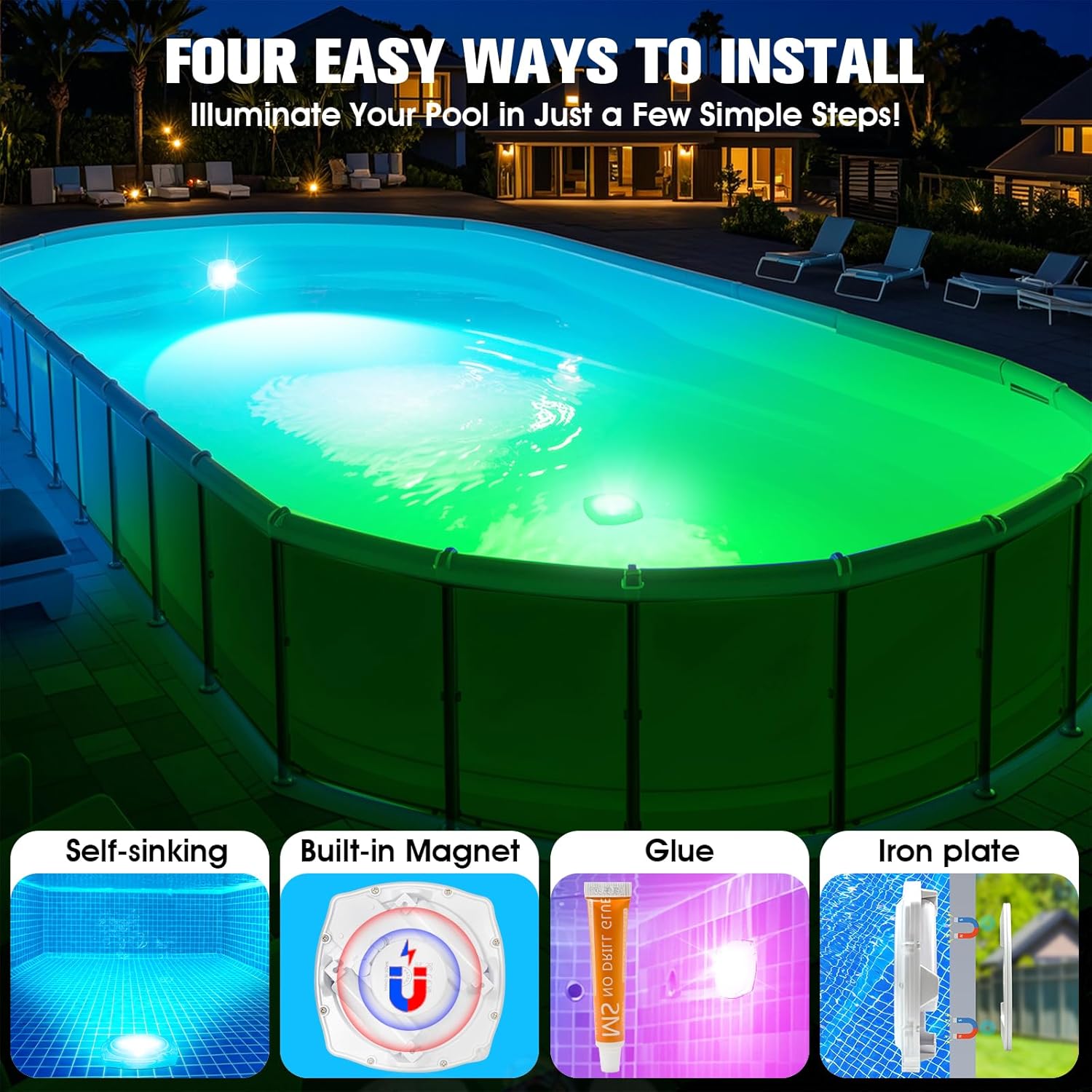 Submersible Pool Lights with Remote, High Brightness Swimming Led Pool Lights for Above Ground Pools Waterproof, 9 Modes Underwater Magnetic Pool Light for Inground Pool-1pc