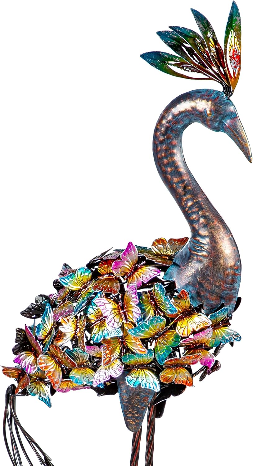 Evergreen Garden 35" Butterfly Peacock Garden Metal Animal Statues, Garden Decor Metal Yard Art for Lawn Backyard Party Wedding Decoration
