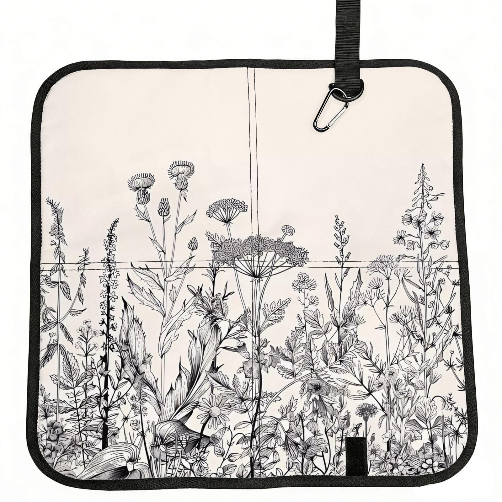 WZYCWB Floral Herbs Botanical Engraving Foldable Seating Cushion with Carabiner - Stadium Mat for Camping, Hiking and Outdoor Activities