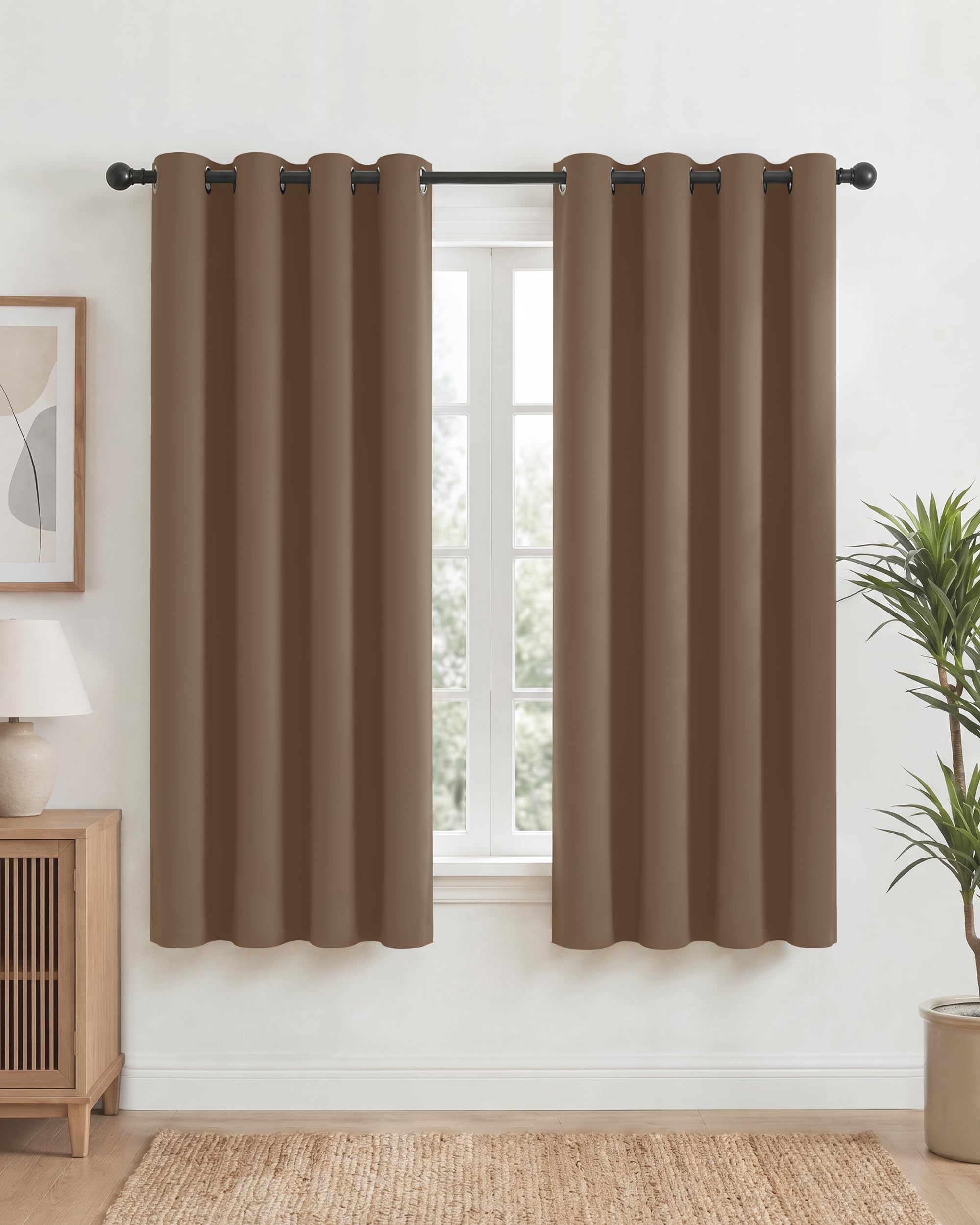 PONY DANCE Mocha Eyelet Blackout Curtains 2 Panels W52 xL63, Thermal Insulated Room Darkening Drapes for Dining Room & Living Room, Essential Energy Saving Privacy Noise Reducing Set — image 1