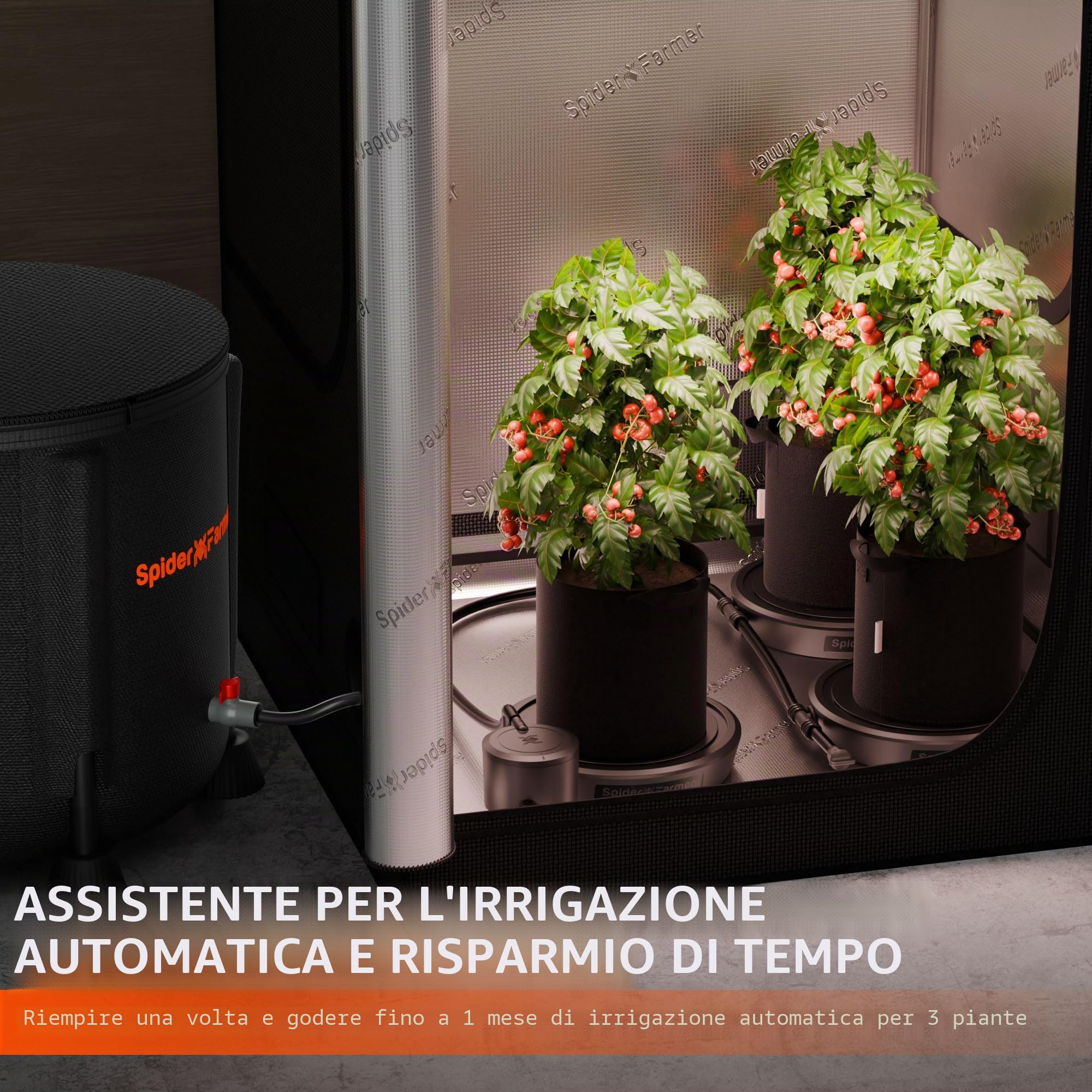 Spider Farmer Set da 3 sistemi di auto-irrigazione a gravità, sistema di irrigazione automatico senza elettricità, con serbatoio da 50L, base in tessuto con irrigazione a spago per tenda di