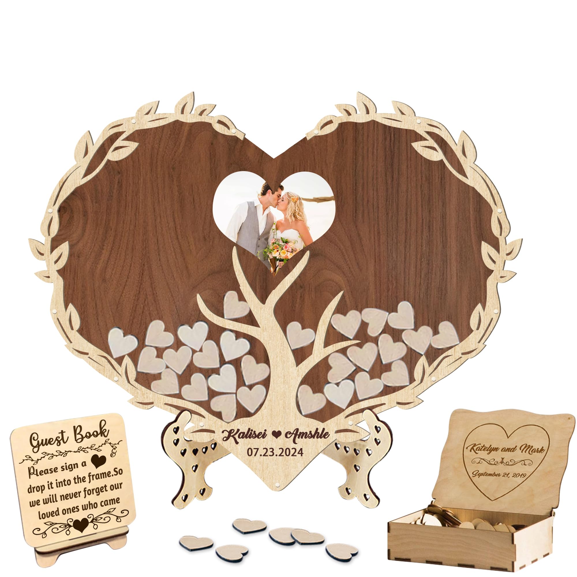 Personalizzato Libro degli Ospiti di Nozze,Costume Alternativa al Registro degli Ospiti Cartello con Nome Data e Cartello Cuori in Legno per Nozze Anniversario Compleanno Festa Baby Shower
